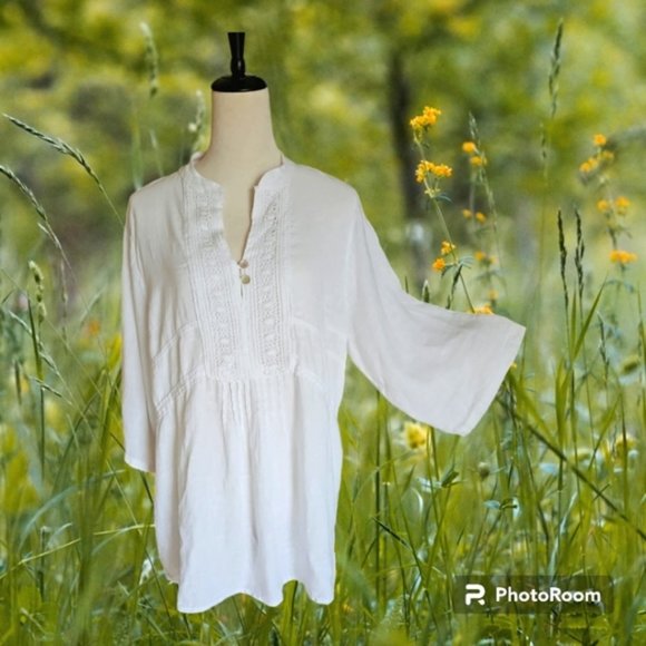 NWT LUNGO L'ARNO White Linen Tunic size 1X - Picture 2 of 9